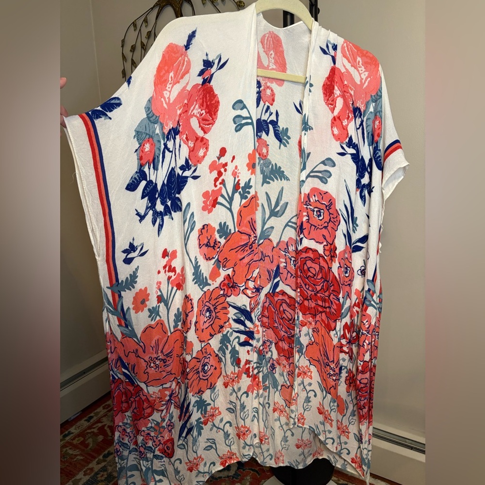 Comfyluxe Flora And Striped Kimono Cardigan
